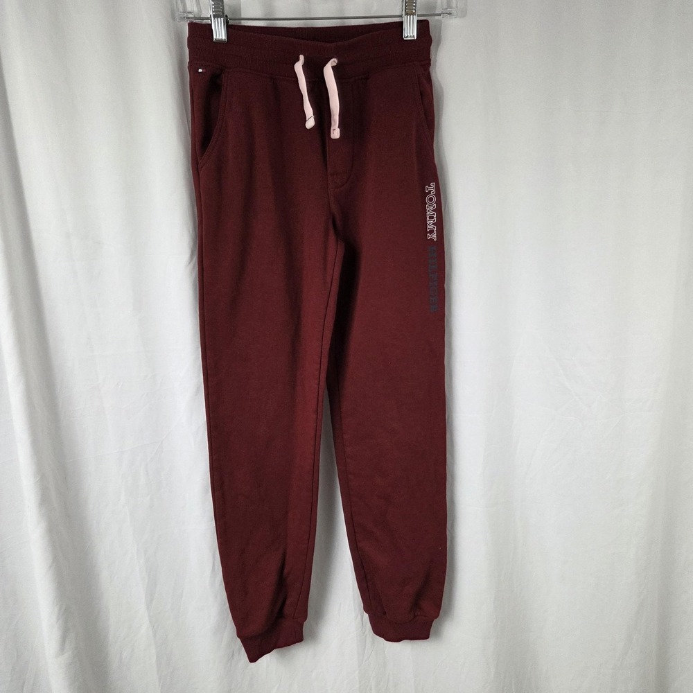 Tommy Hilfiger Pants Kids 10-12 Red Fleece Joggers Sweatpants Cuffed Logo